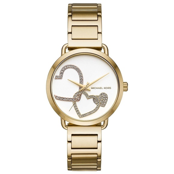Michael Kors Portia Heart Gold-Tone Stainless Steel Bracelet Watch 37mm MSRP$255 Banana Republic Carmel Pleated Wide Leg Pant • Sea Glass  main image 3